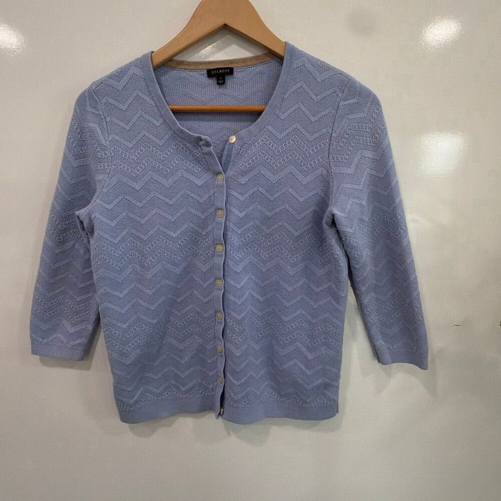 Talbots Chevron Knit Cardigan Lavender Blue Med‎